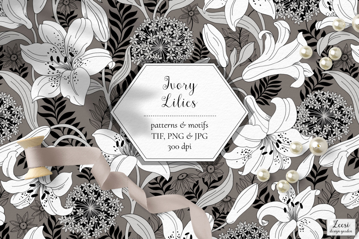 Ivory Lilies Pattern & Motifs, a Pattern Graphic by Zeesi Design Garden (Photo 1 of 11)