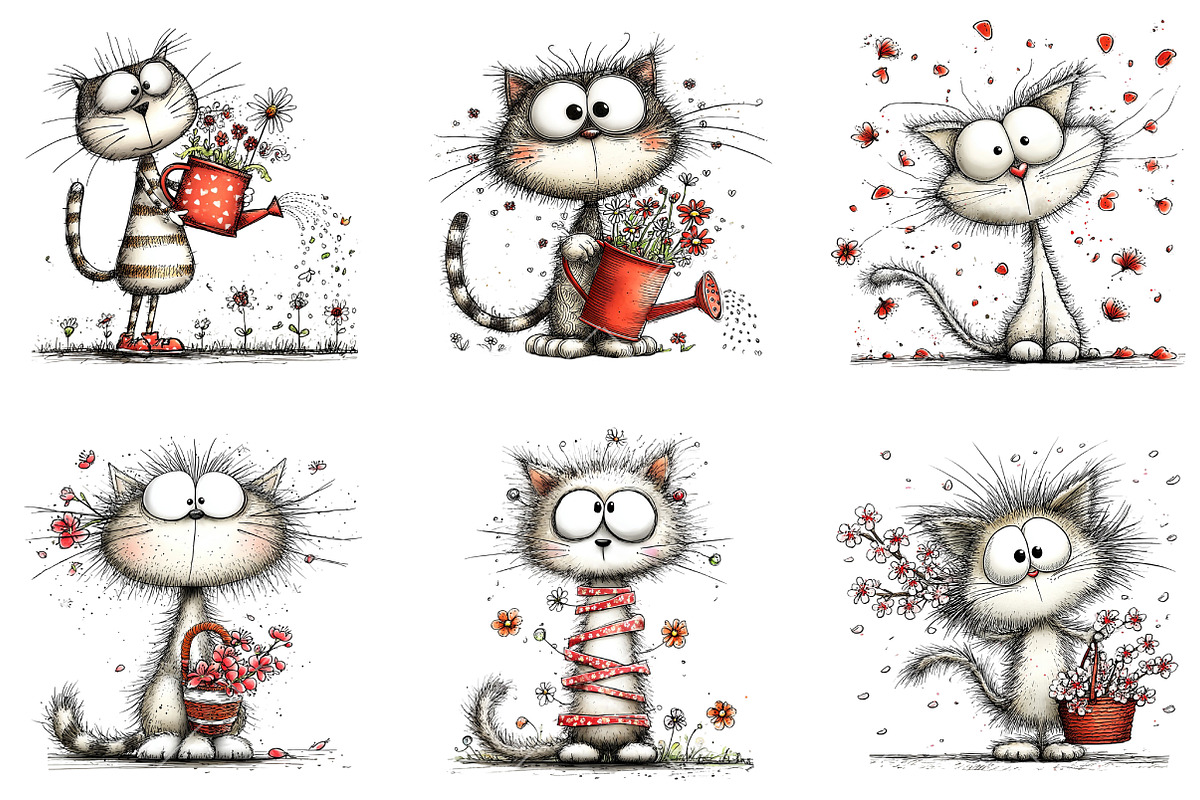 Whimsical Spring Cat Clipart, an Illustration by OK Design (Photo 2 of 6)