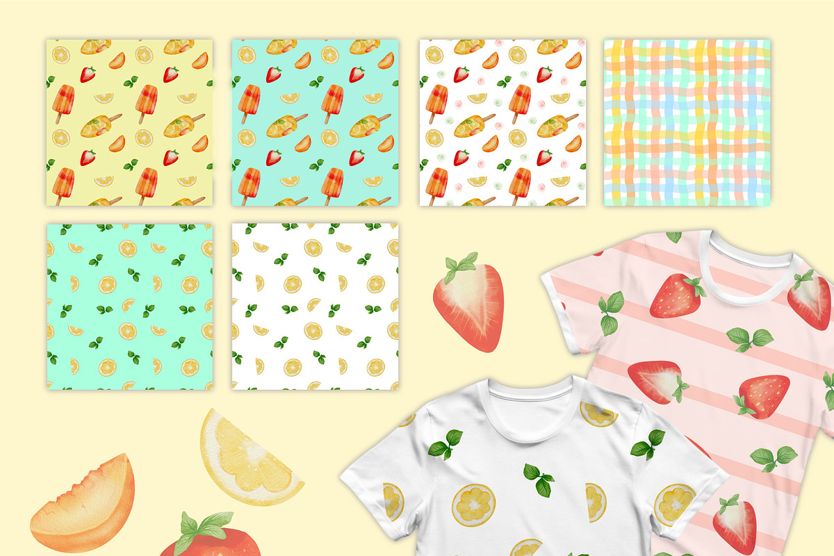 Summer fruit patterns collecrion, a Pattern Graphic by ZabolotnaArt (Photo 6 of 7)