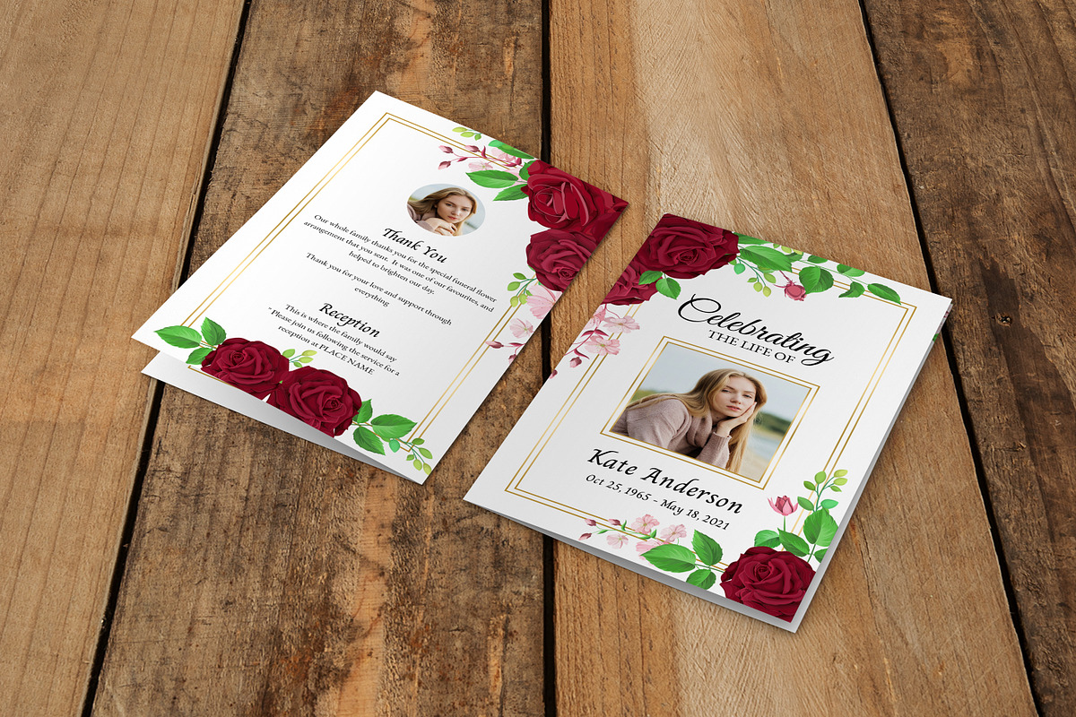 Editable Red Rose Funeral Program, a Brochure Template by SmmrDesign (Photo 3 of 4)