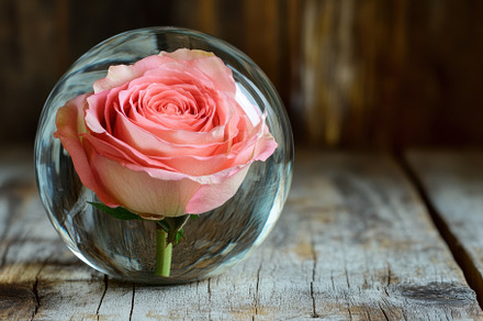 Stunning pink rose encased in glass, a Photo by Pavel_design