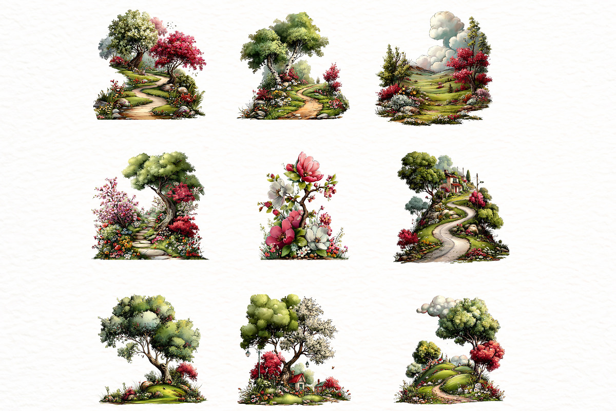 Whimsical spring landscape Clipart, an Illustration by Designworld (Photo 4 of 7)