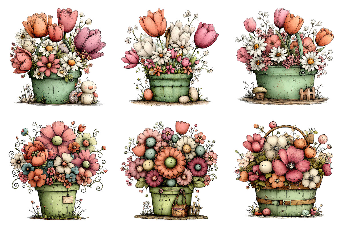 Whimsical Spring Flower Basket, an Illustration by Dream Creation (Photo 2 of 6)