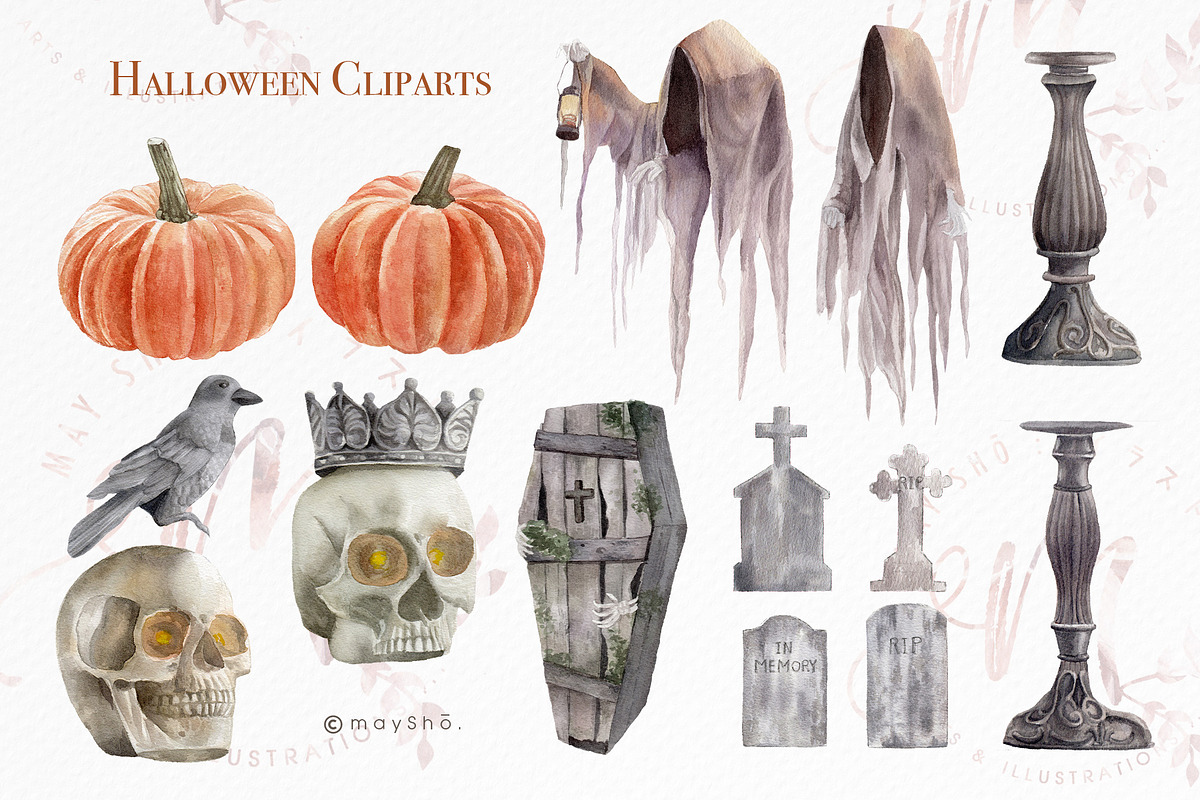 Watercolor Flower, Halloween Clipart, an Illustration by May • SHO (Photo 5 of 17)