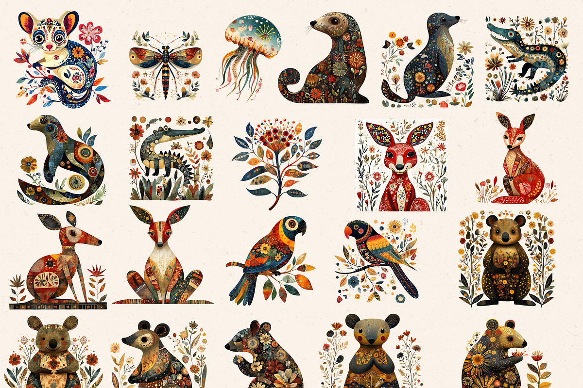 FOLK ART AUSTRALIAN ANIMALS CLIPART, an Animal Illustration by Daring Digies (Photo 4 of 10)