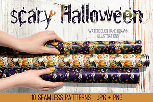 Halloween Skulls Seamless Patterns, an Illustration by NATASHA CHU
