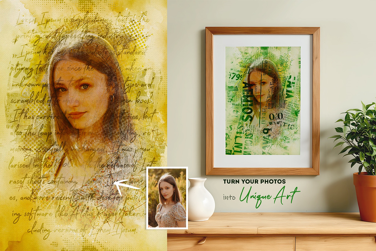 Mixed art photo effect mockup, a Brushes & More by zahidhossainalif (Photo 2 of 16)
