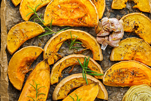 Baked roasted grilled orange pumpkin stock photo containing pumpkin and sweet