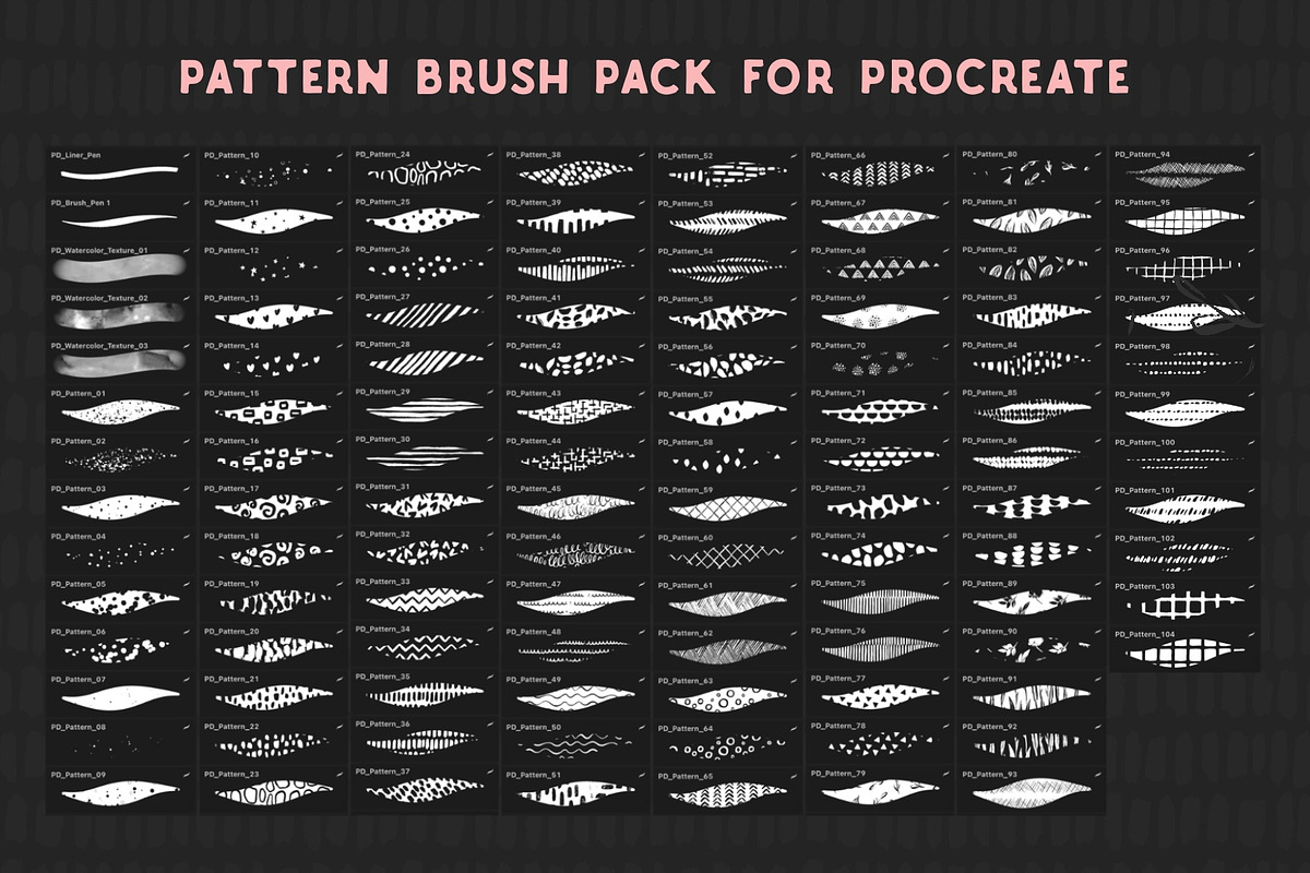 Pattern Brush Pack for Procreate, a Brush Add-On by PeDe Designs