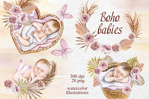 Boho Babies. Watercolor Collection