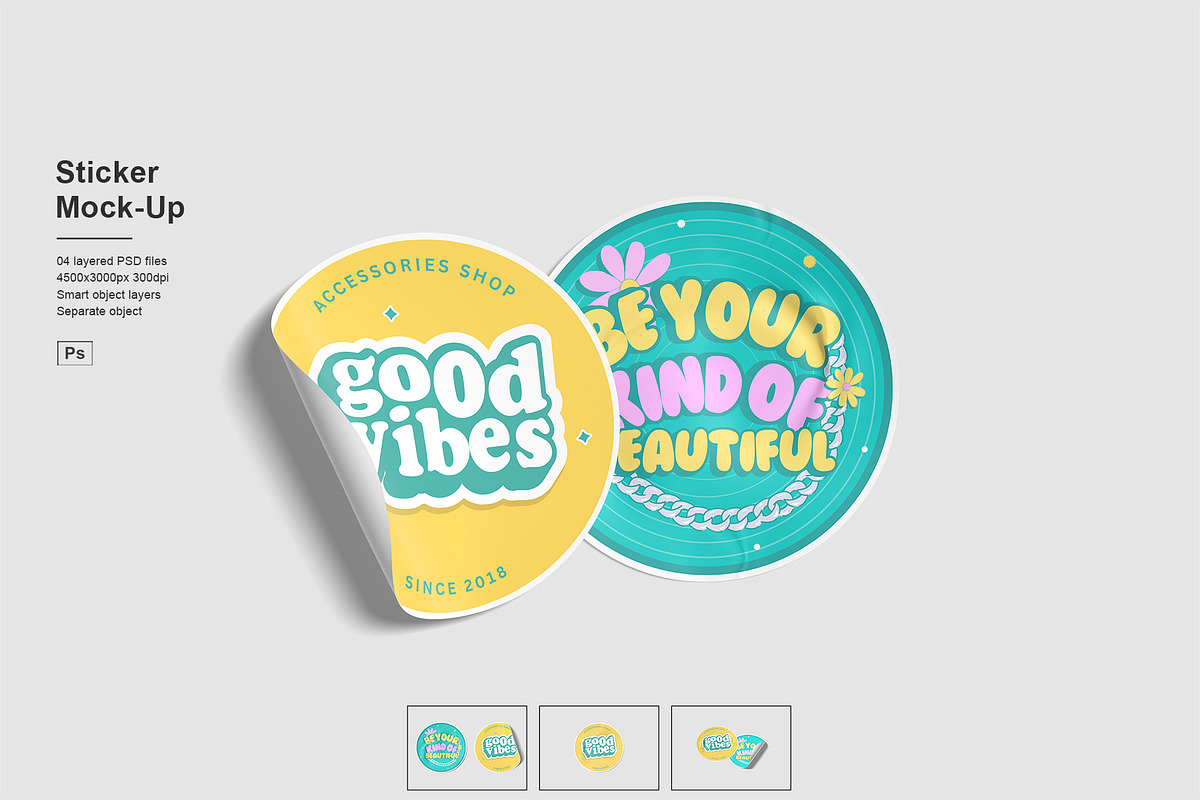 Sticker Mockup, a Product Mockup by Pexelcorner (Photo 1 of 5)