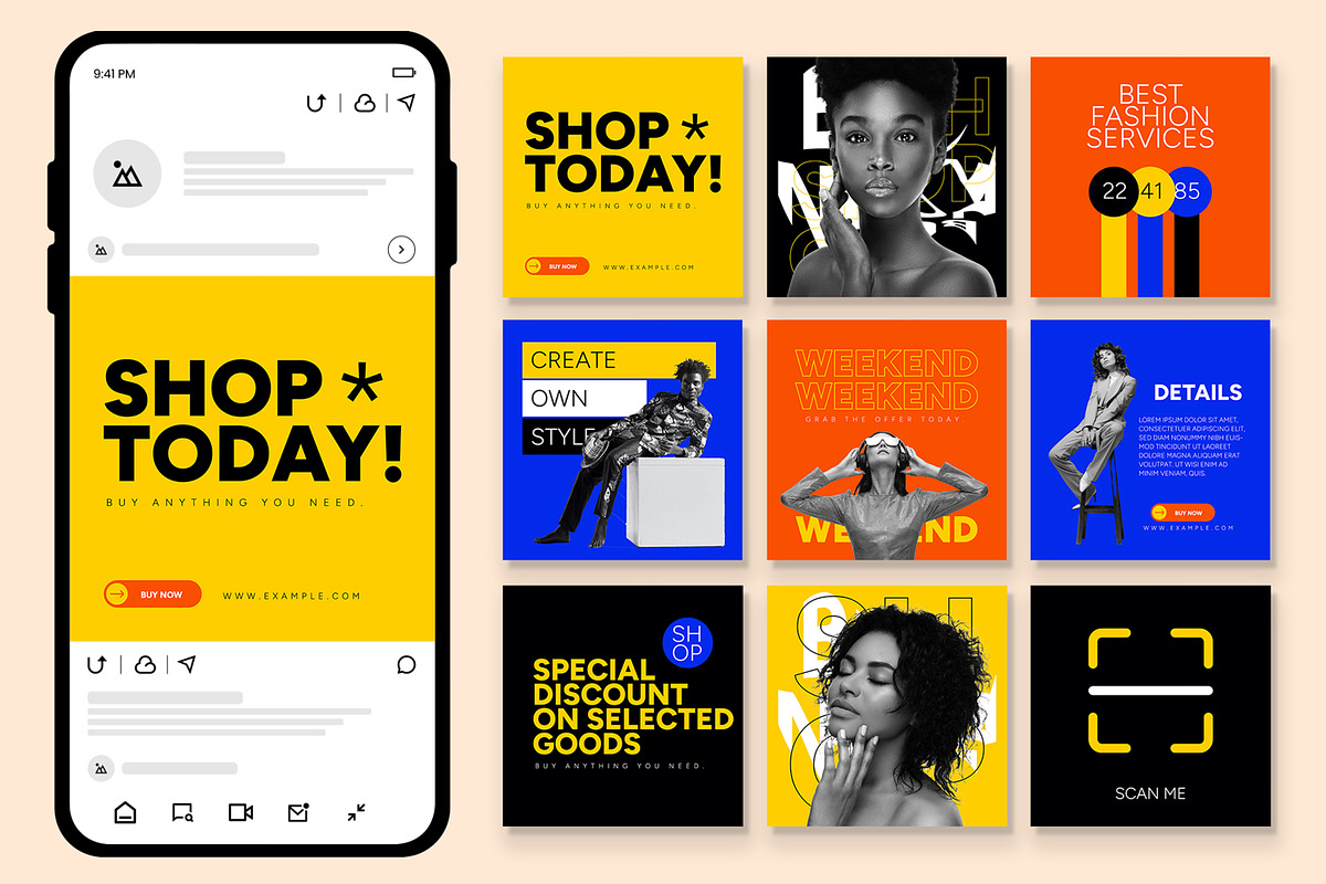 Colorful Fashion Social Media Post, an UI Kit Template by CreativeShaper (Photo 1 of 4)