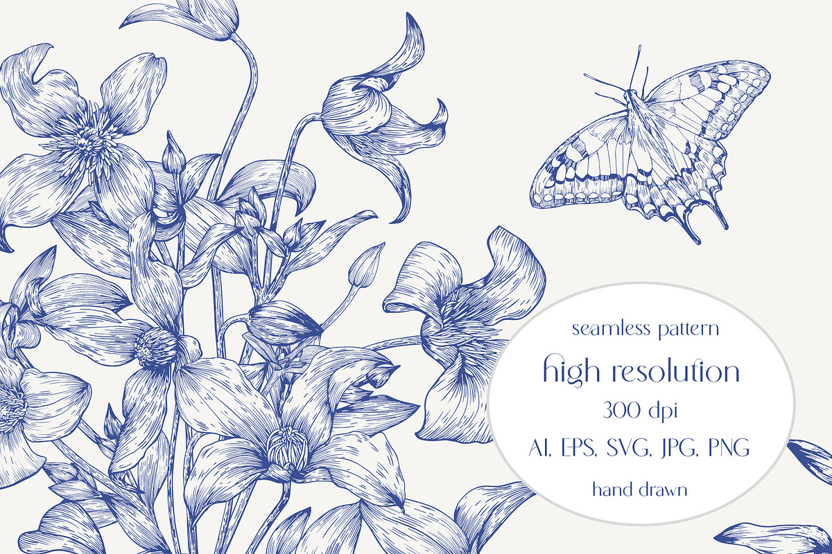 Vintage Seamless Patterns Toile Blue, a Pattern Graphic by ON_lineart_store (Photo 3 of 10)