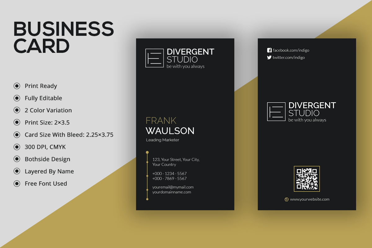Vertical Business Card, a Business Card Template by Divergent Studio (Photo 1 of 3)