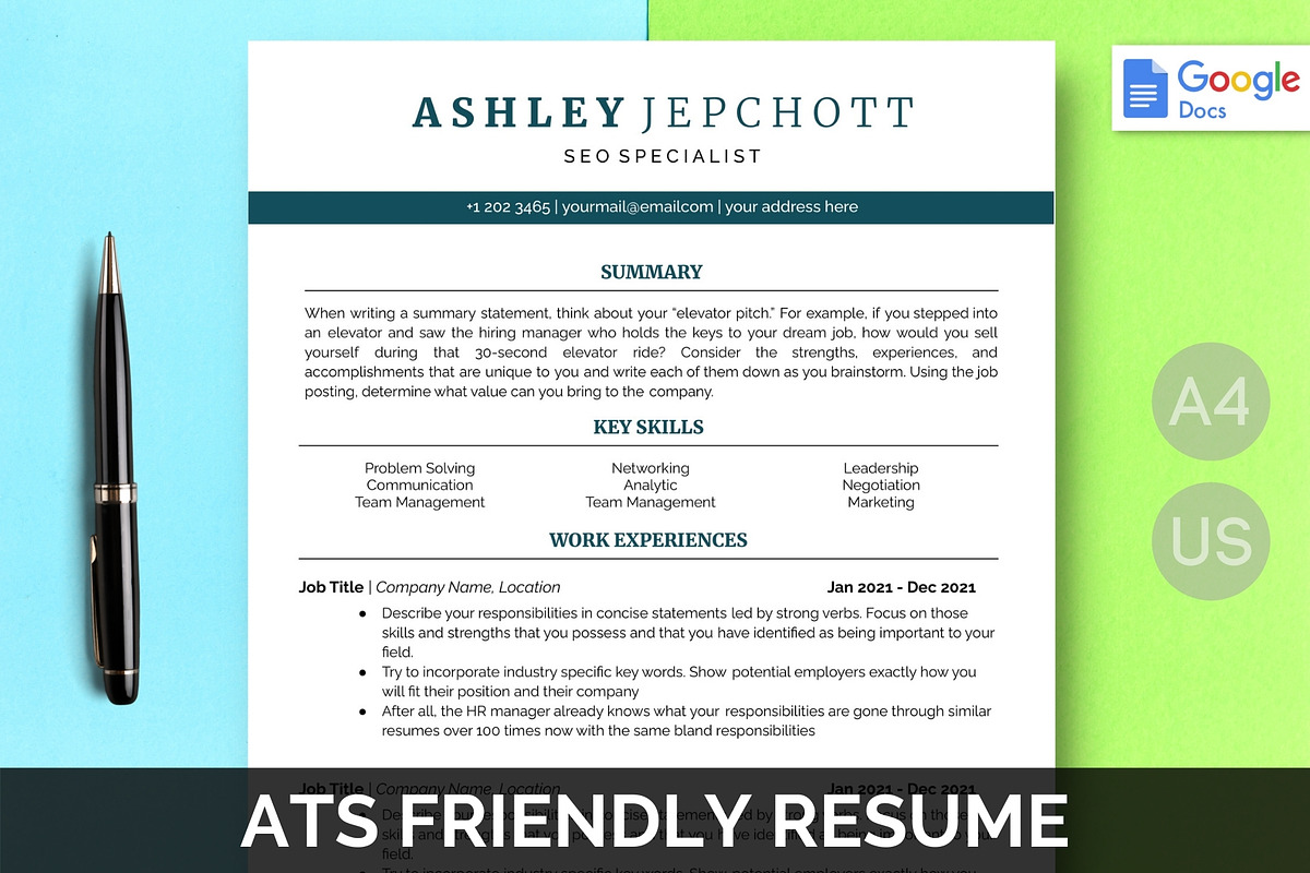 ATS friendly resume google docs, a Resume Template by bonadigitals (Photo 1 of 4)