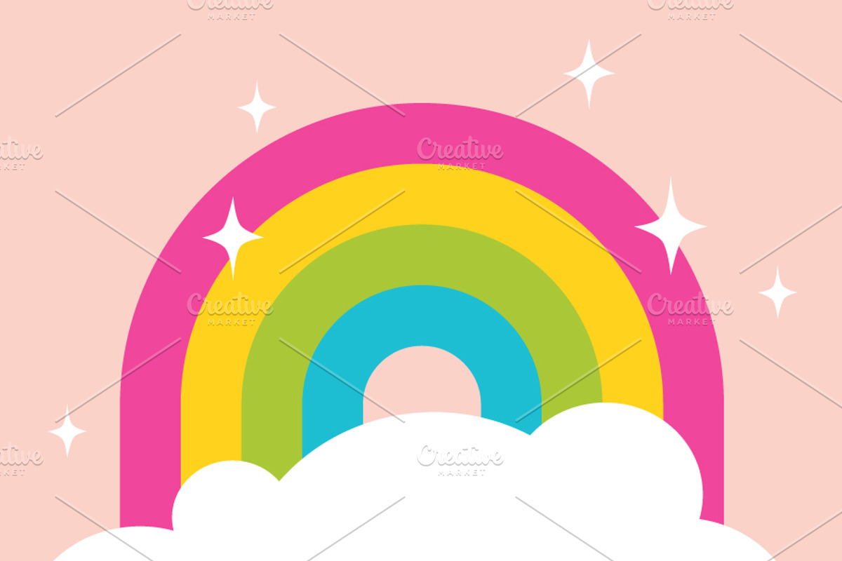Cute Rainbow With Cloud And Sparkle, a Decorative Illustration by Black White Mouse Design (Photo 3 of 6)
