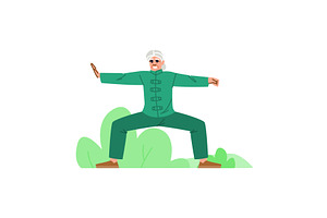Senior man practicing tai chi chuan, an Illustration by pikepicture