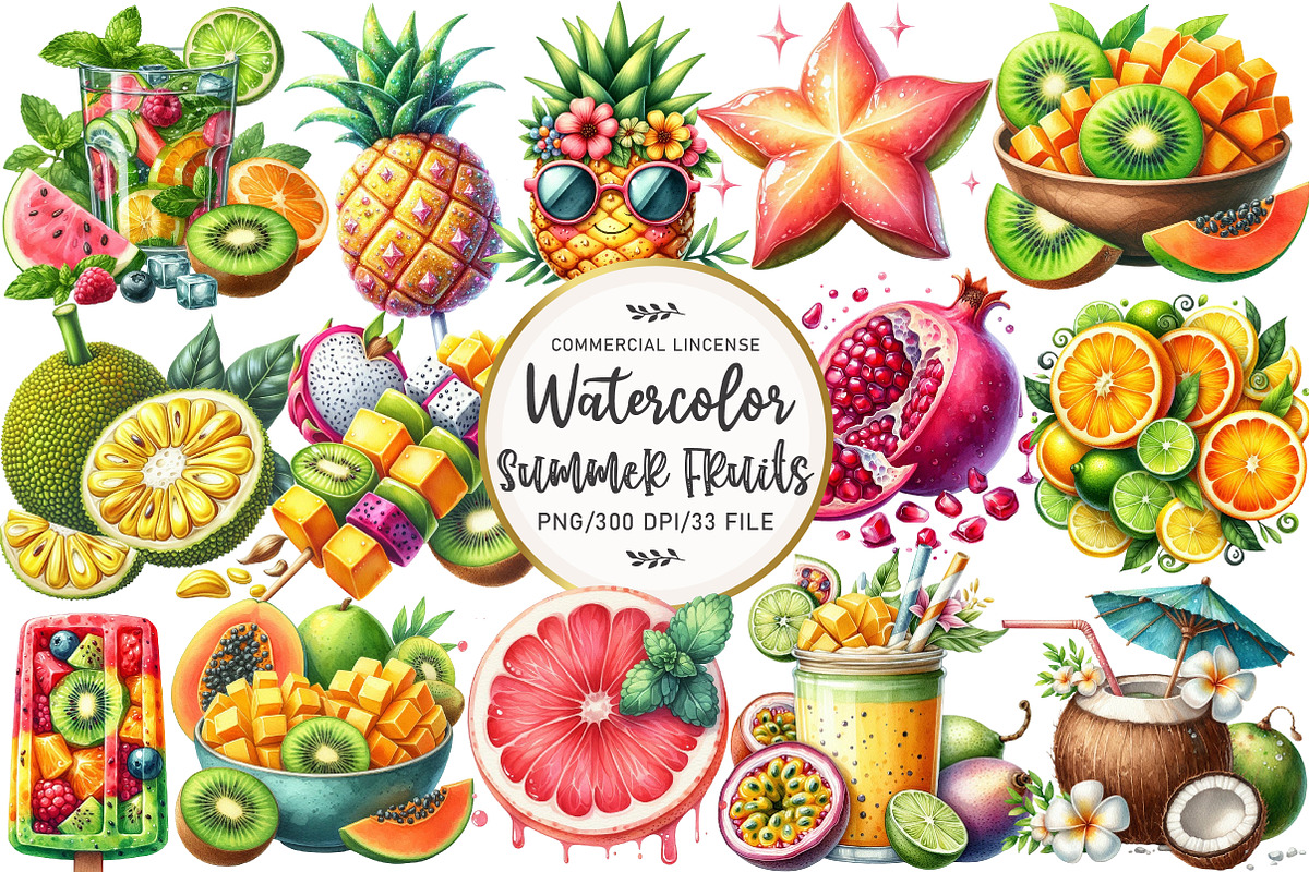 Tropical Fruit Summer Clipart, an Illustration by OK Design (Photo 1 of 5)