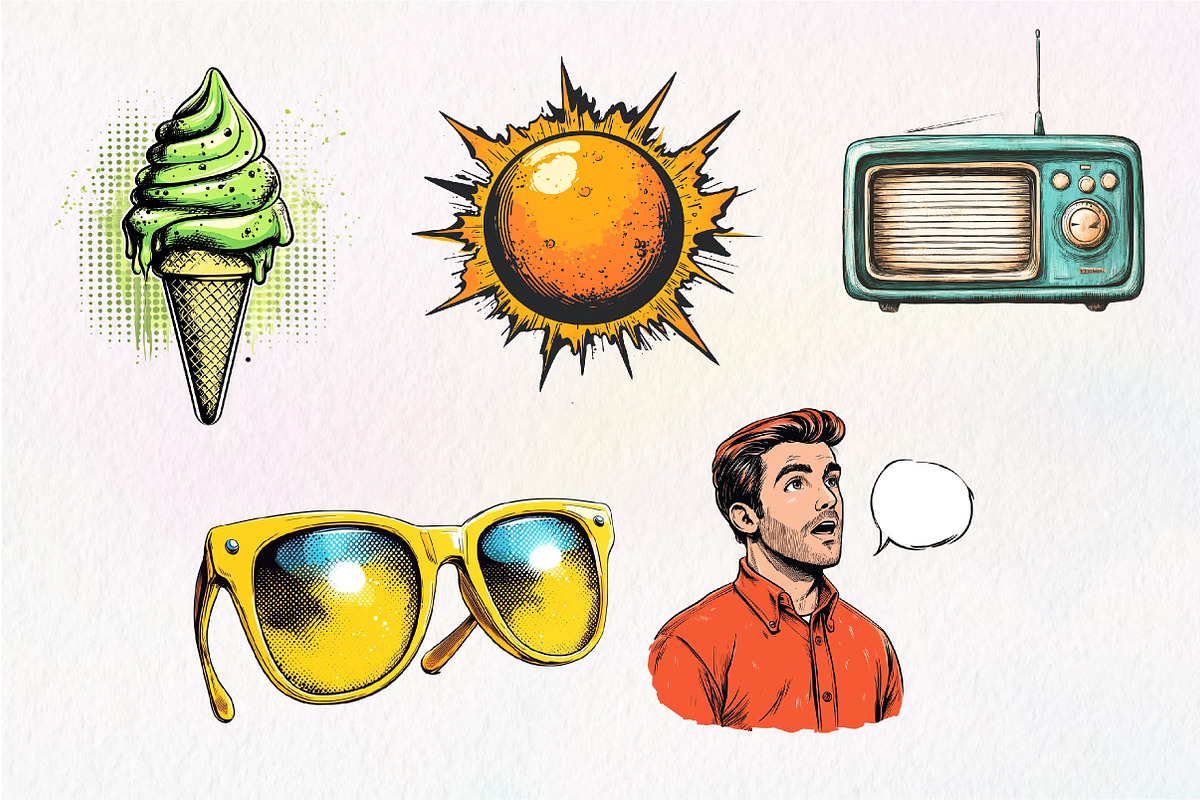 Retro Pop Art Comic Summer Clipart, an Illustration by CreationArt (Photo 5 of 5)