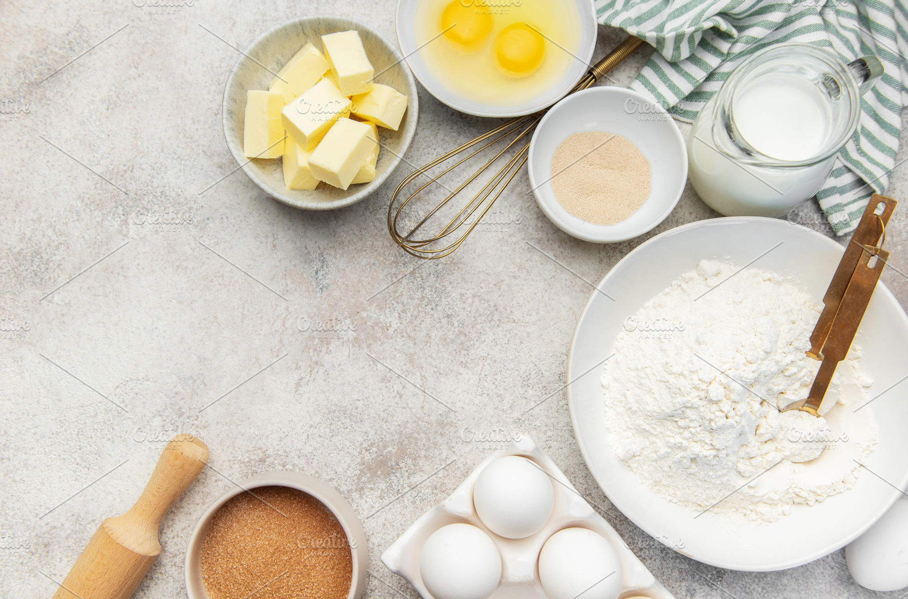 Baking ingredients preparing dough for homemade pastry, a Food & Drink Photo by Olena Rudo