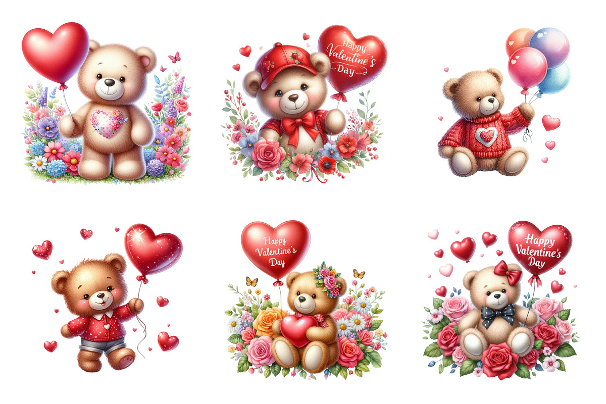 Valentines Day Teddy Bear Clipart, an Illustration by SinaCreation (Photo 4 of 11)