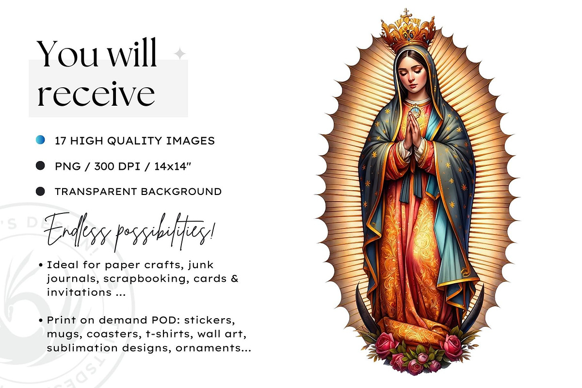 Watercolor Lady of Guadalupe Clipart, a Person Illustration by ThatsDesignArt (Photo 2 of 10)