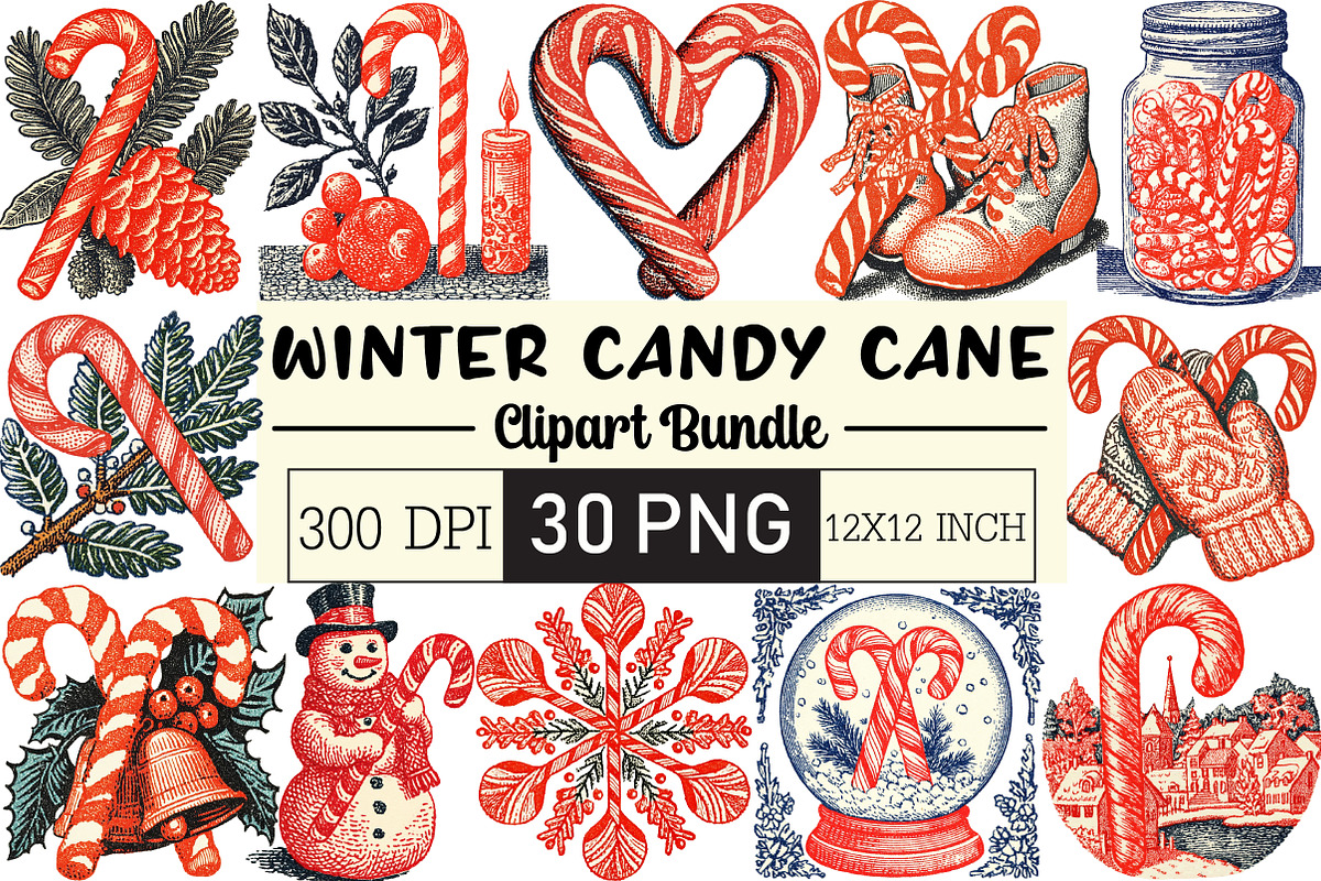 Cozy Winter Candy Cane Clipart, an Illustration by Black Bird Studio (Photo 1 of 6)