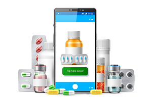 Phone with ordering medical drugs, a Healthcare Illustration by Vectorbuum