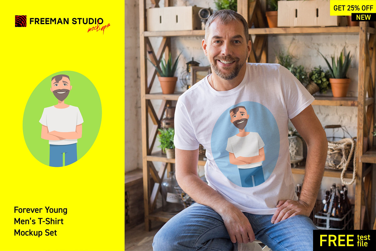Grown Men's T-Shirt Mock-Up, a Shirt Mockup by Freeman Studio (Photo 1 of 13)