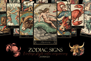 Zodiac signs. Vintage engraving