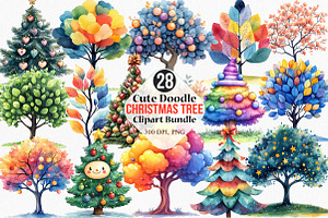 Cute Doodle Christmas Tree Clipart, an Illustration by Canvas Craft