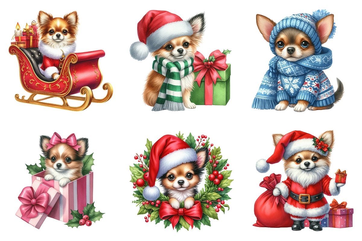 Watercolor Christmas Chihuahua Png, an Illustration by SinaCreation (Photo 4 of 7)