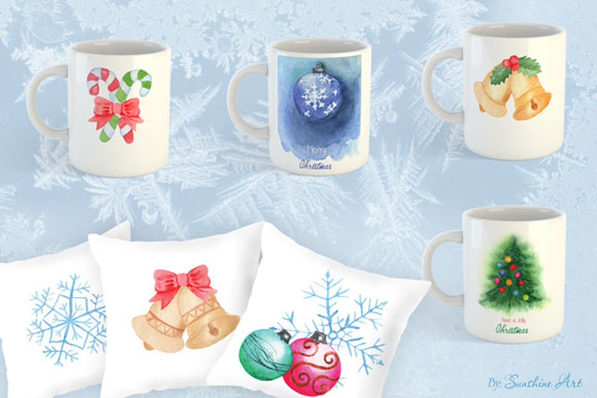 Very Merry Christmas Watercolor Kit, a Decorative Illustration by Sunshine Art Shop (Photo 4 of 8)