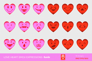 Love Heart Emoji Expressions Bundle, an Illustration by shaondesigns