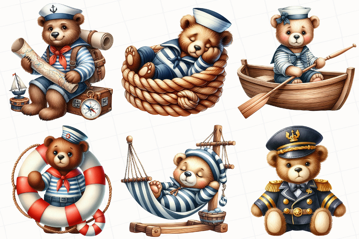Bear Sailor Clipart, Nautical Clipar, an Illustration by OK Design (Photo 2 of 5)