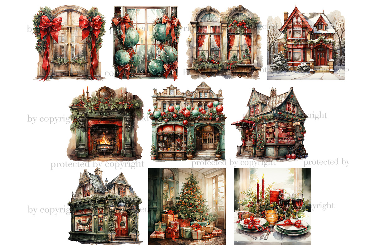 Christmas Scenes Clipart PNG, a Seasonal Illustration by GlamArtZhanna (Photo 2 of 5)