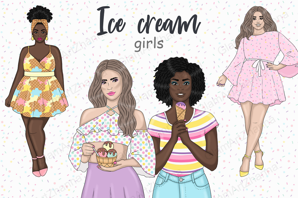 Ice Cream Clipart | Vacation Girl, a Person Illustration by GlamArtZhanna (Photo 1 of 5)