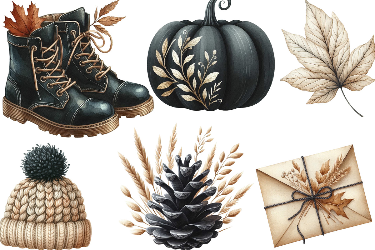 Beige & Black Autumn Watercolor PNG, an Illustration by Designking (Photo 3 of 4)