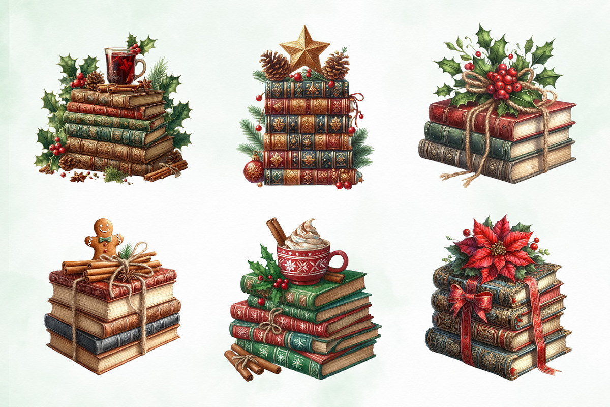 Watercolor Christmas Antique Books, an Illustration by Creative Art (Photo 3 of 5)