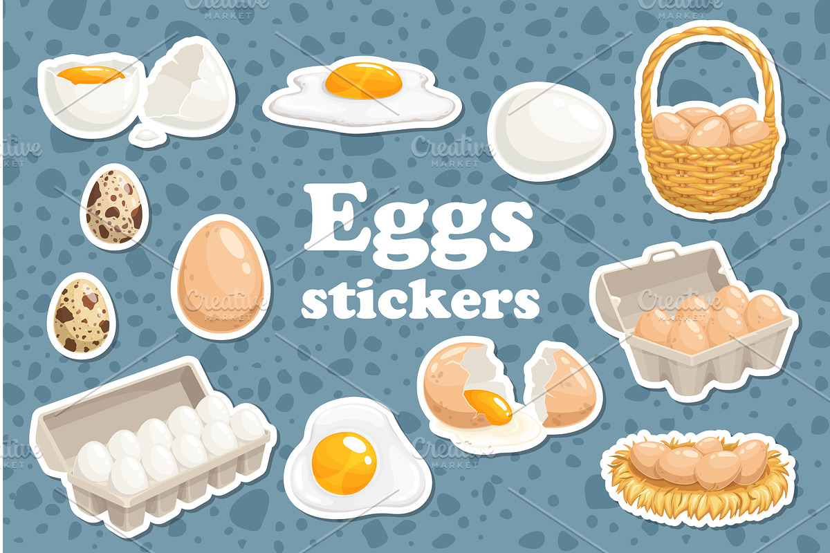 Stickers of cartoon eggs basket, a Food Illustration by Vector Tradition