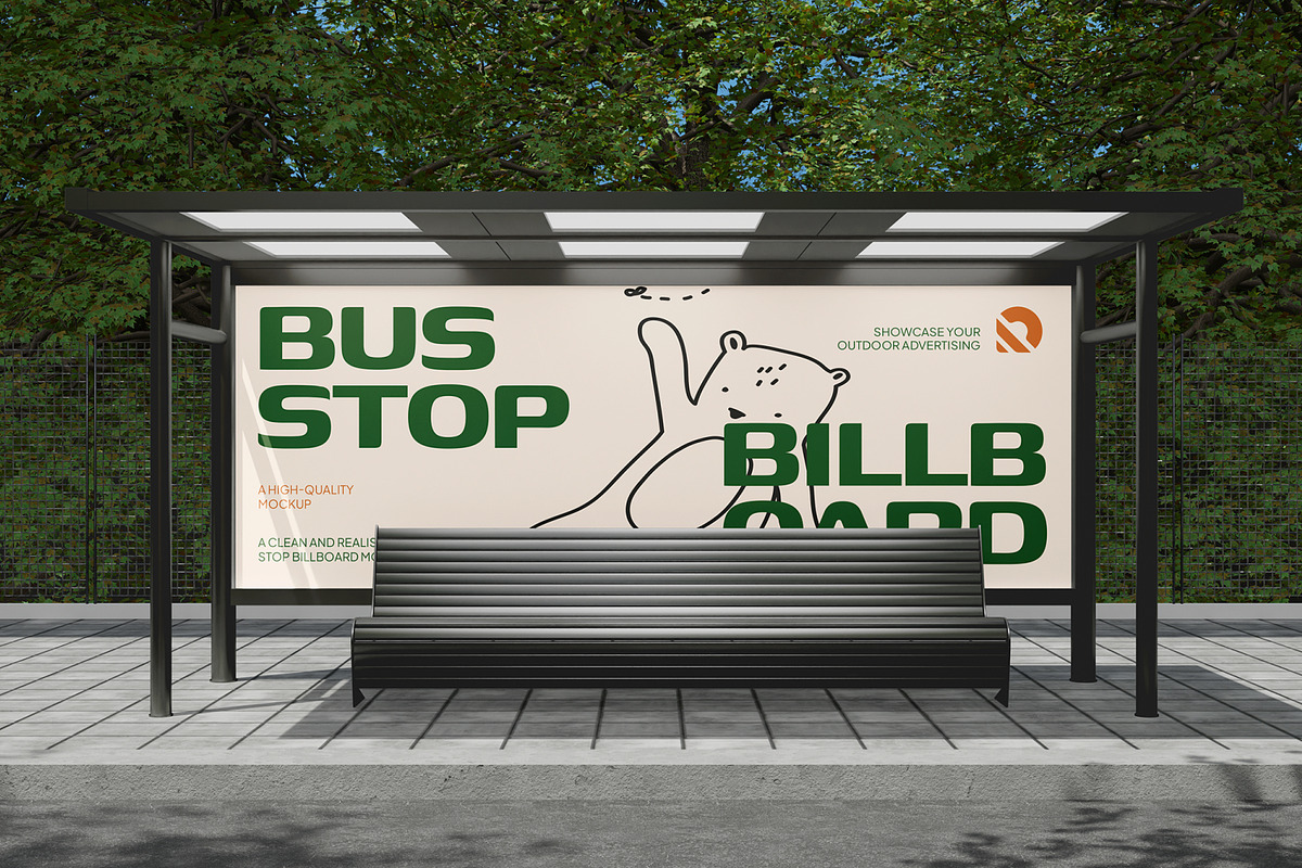 Bus Stop Billboard Mockup, an Advertising Mockup by Unerispace (Photo 2 of 5)