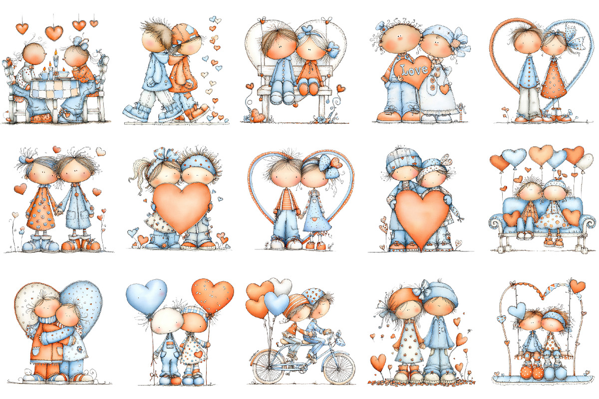 Whimsical Valentine Couple Clipart, an Illustration by designcity5 (Photo 2 of 5)