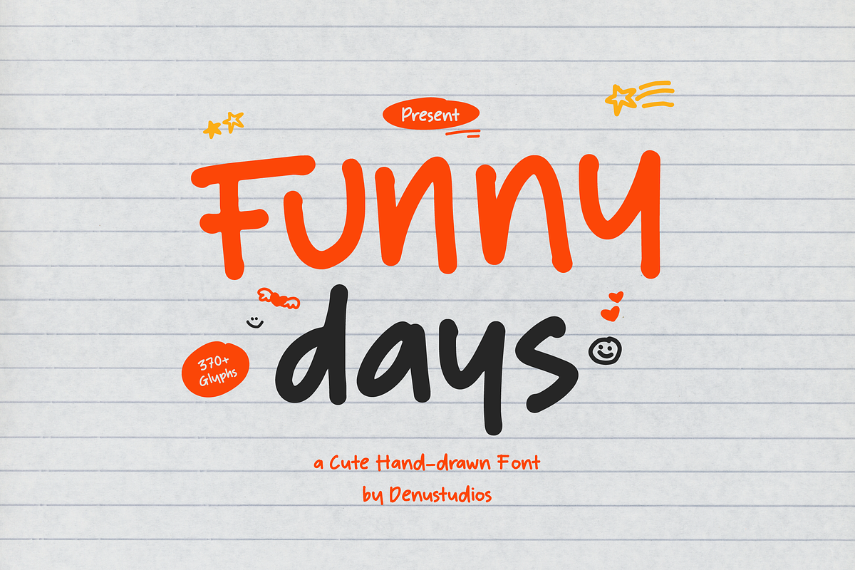 Funny Days | Cute Hand Drawn Font, a Handwritten Font by Denustudios (Photo 1 of 12)