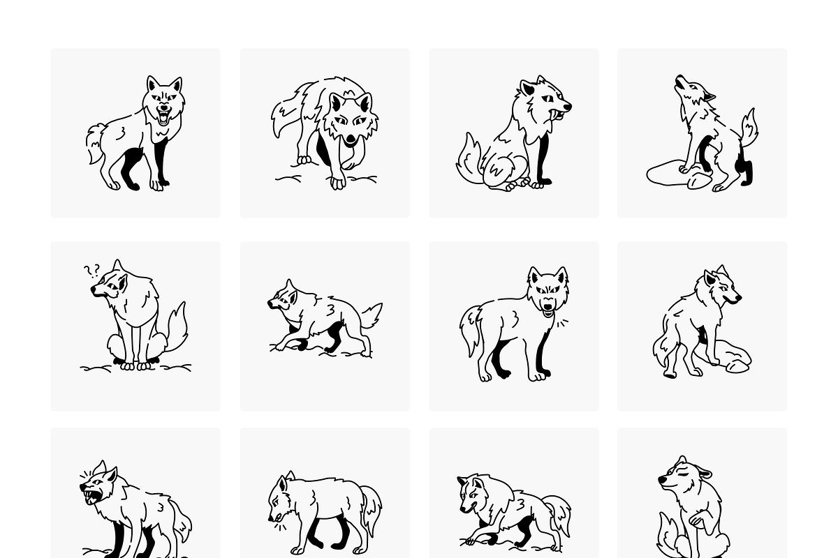 Doodle Wolves Icons, a Solid Icon by Prosymbols (Photo 6 of 6)