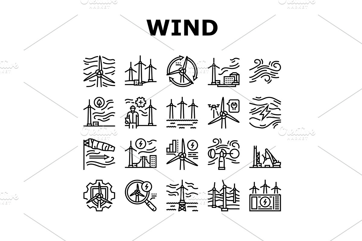 wind turbine power energy farm icons, an Illustration by pikepicture