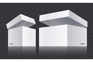 White Open Boxes Vector. Realistic.