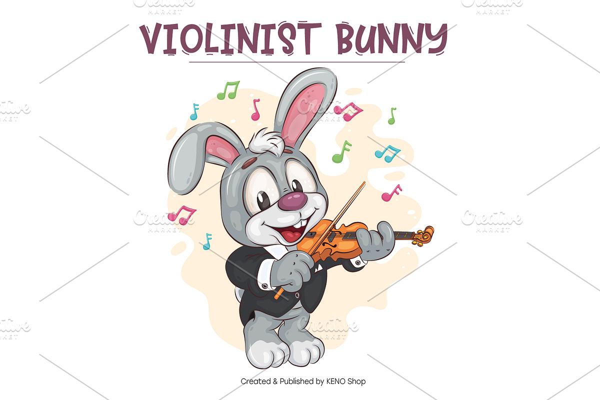 Set of Cartoon Bunny_02. T-Shirt., an Animal Illustration by KENO Mascots (Photo 3 of 7)