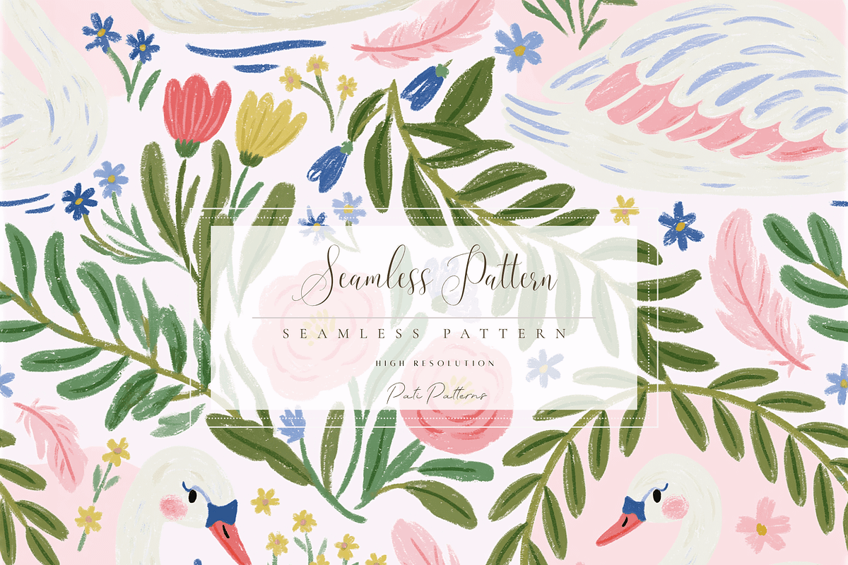 Swans and Floral Seamless Pattern, a Pattern Graphic by Pati Charm Studio (Photo 1 of 6)