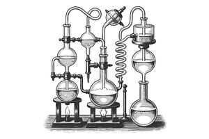 Vintage chemistry distillation setup, an Illustration by AlexArt