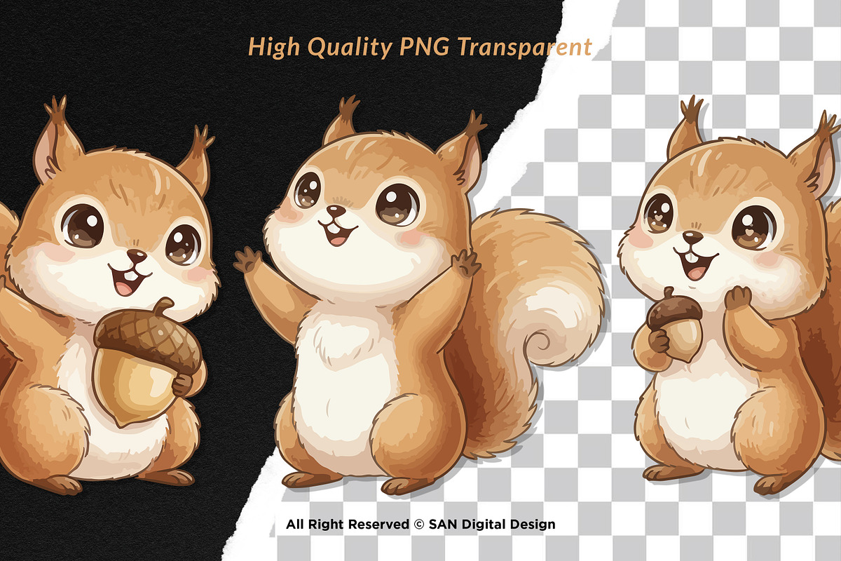 15 Bundle Watercolor Baby Squirrel, an Animal Illustration by Morspective (Photo 2 of 8)